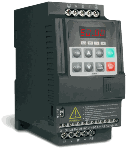 A compact variable frequency drive with a keypad and display
